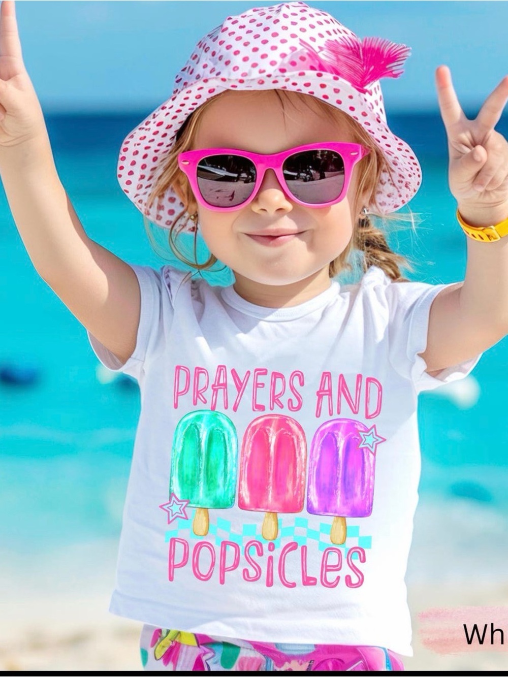 Girls White Tee with Pink Prayers and Popsicles Graphic tee- 100%Cotton